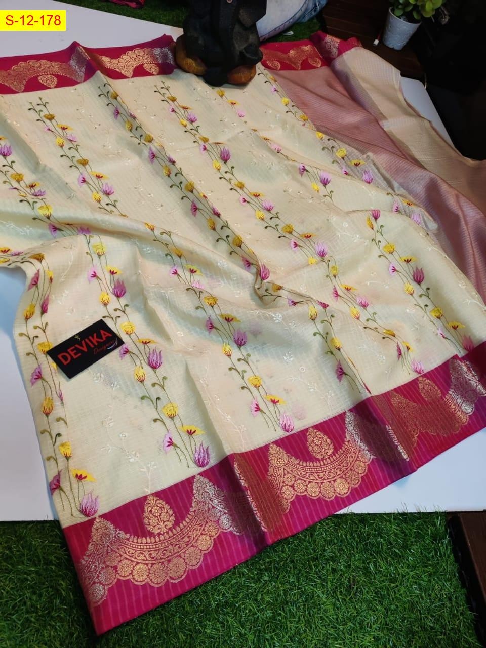 Sandel Banarasi kota check embroidery sarees