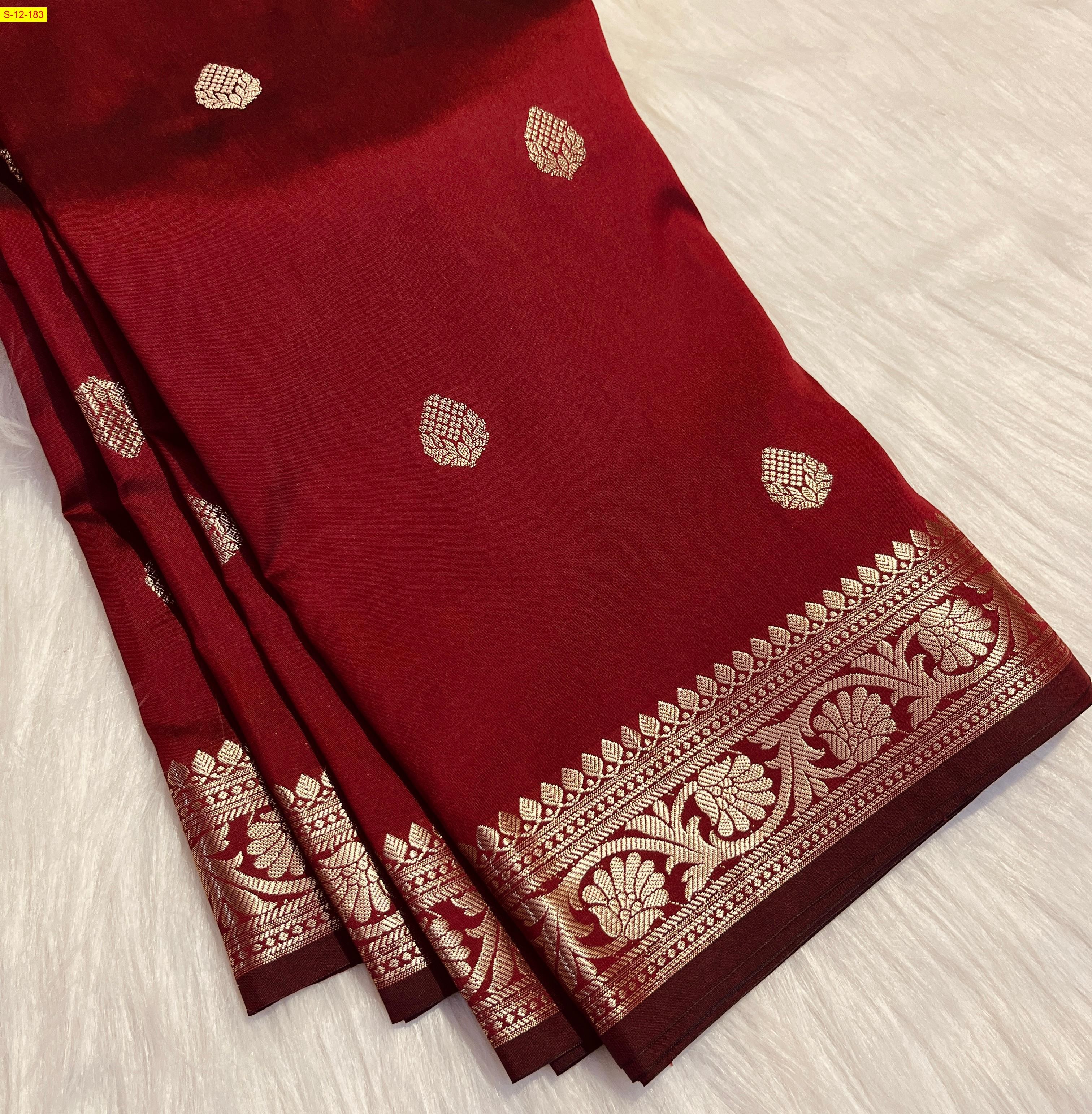 Maroon Banarasi semi katan soft silk sarees