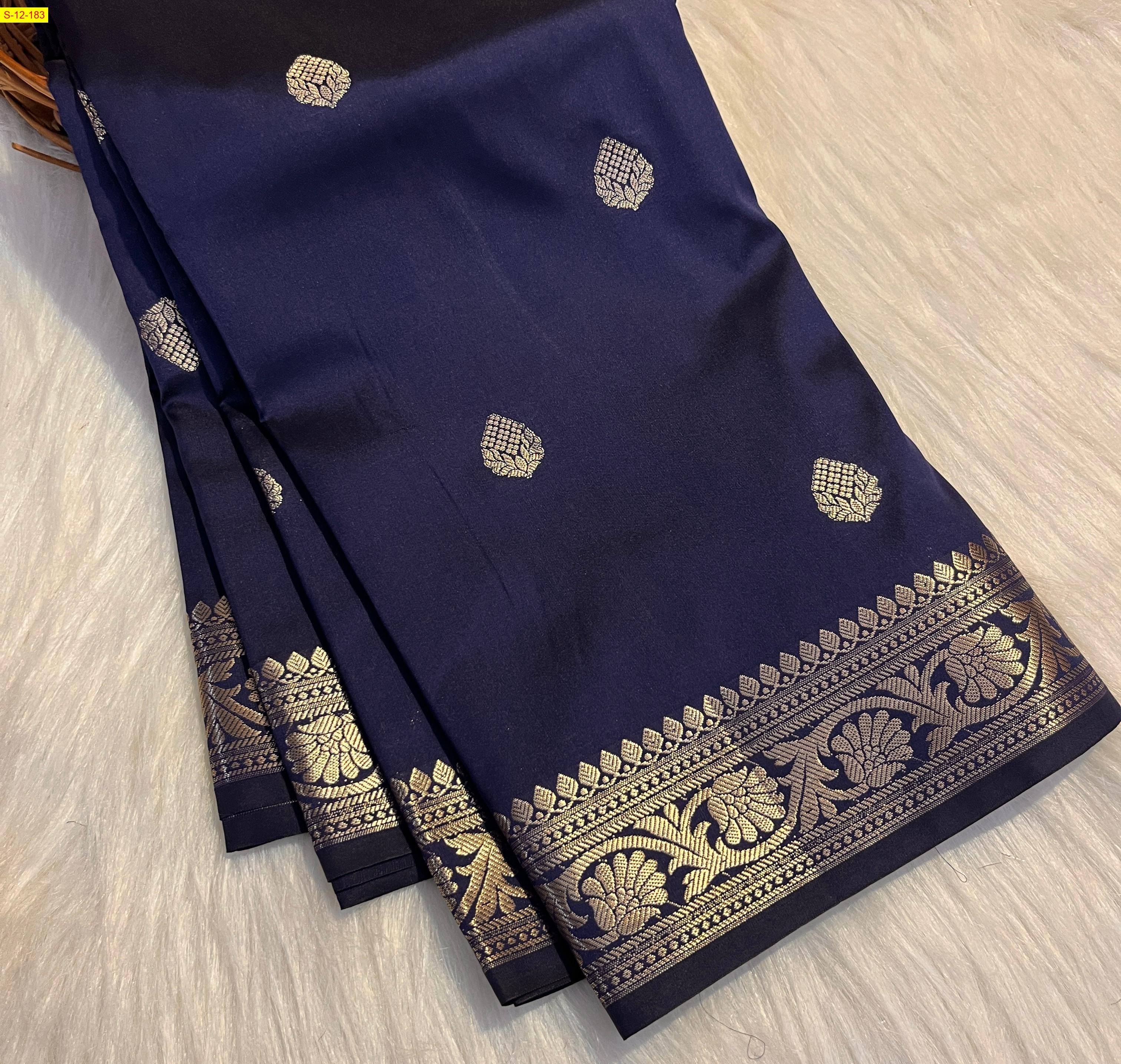 Navy Banarasi semi katan soft silk sarees