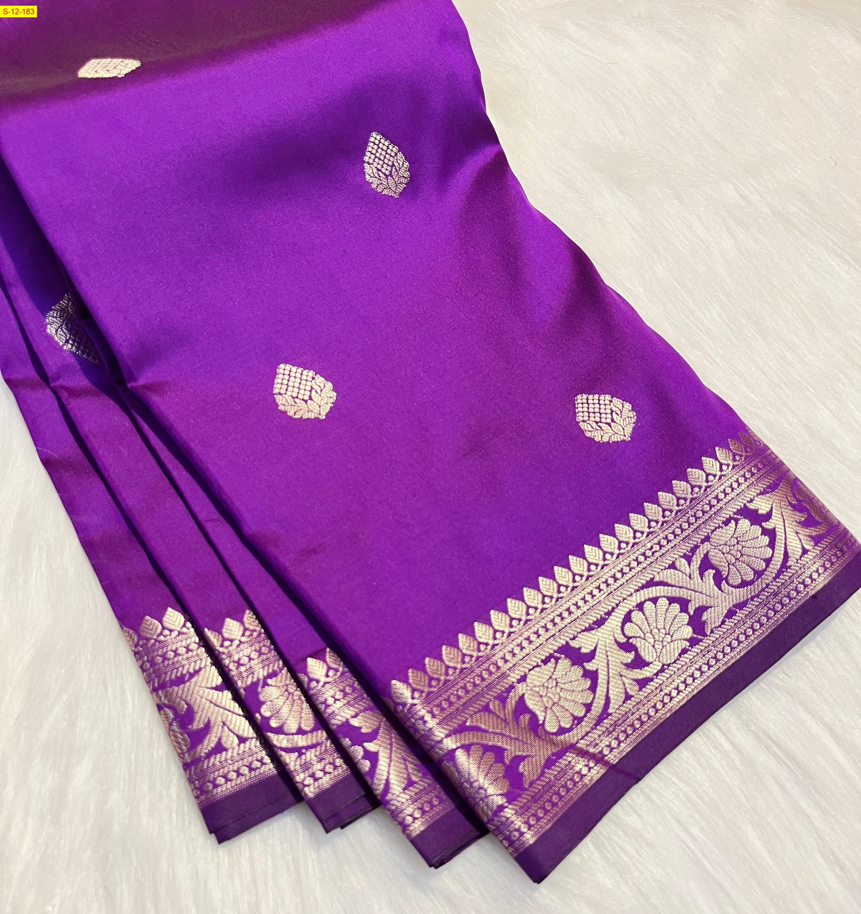 Violet Banarasi semi katan soft silk sarees