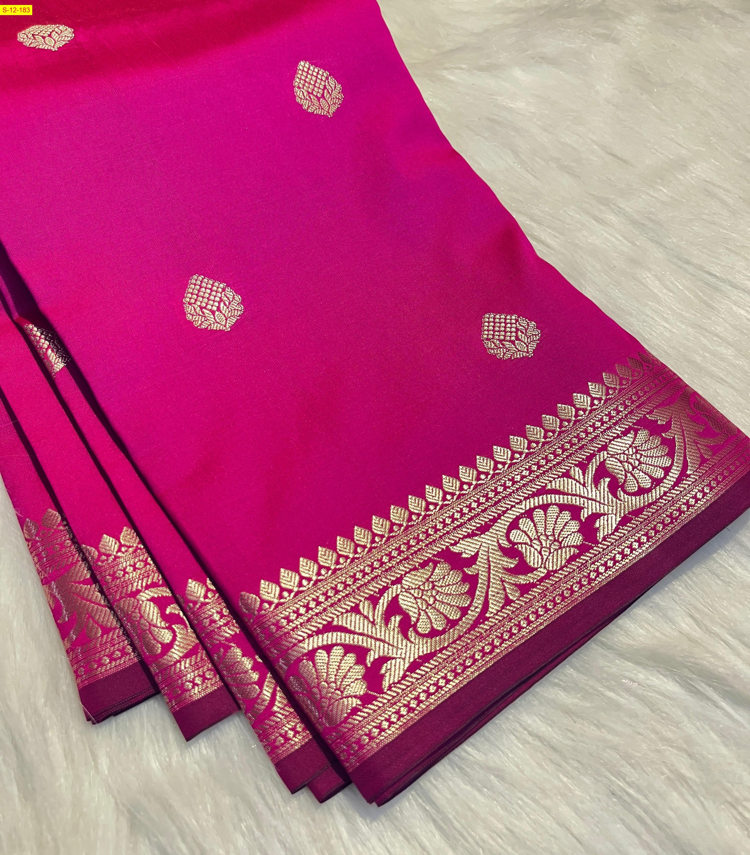Pink Banarasi semi katan soft silk sarees