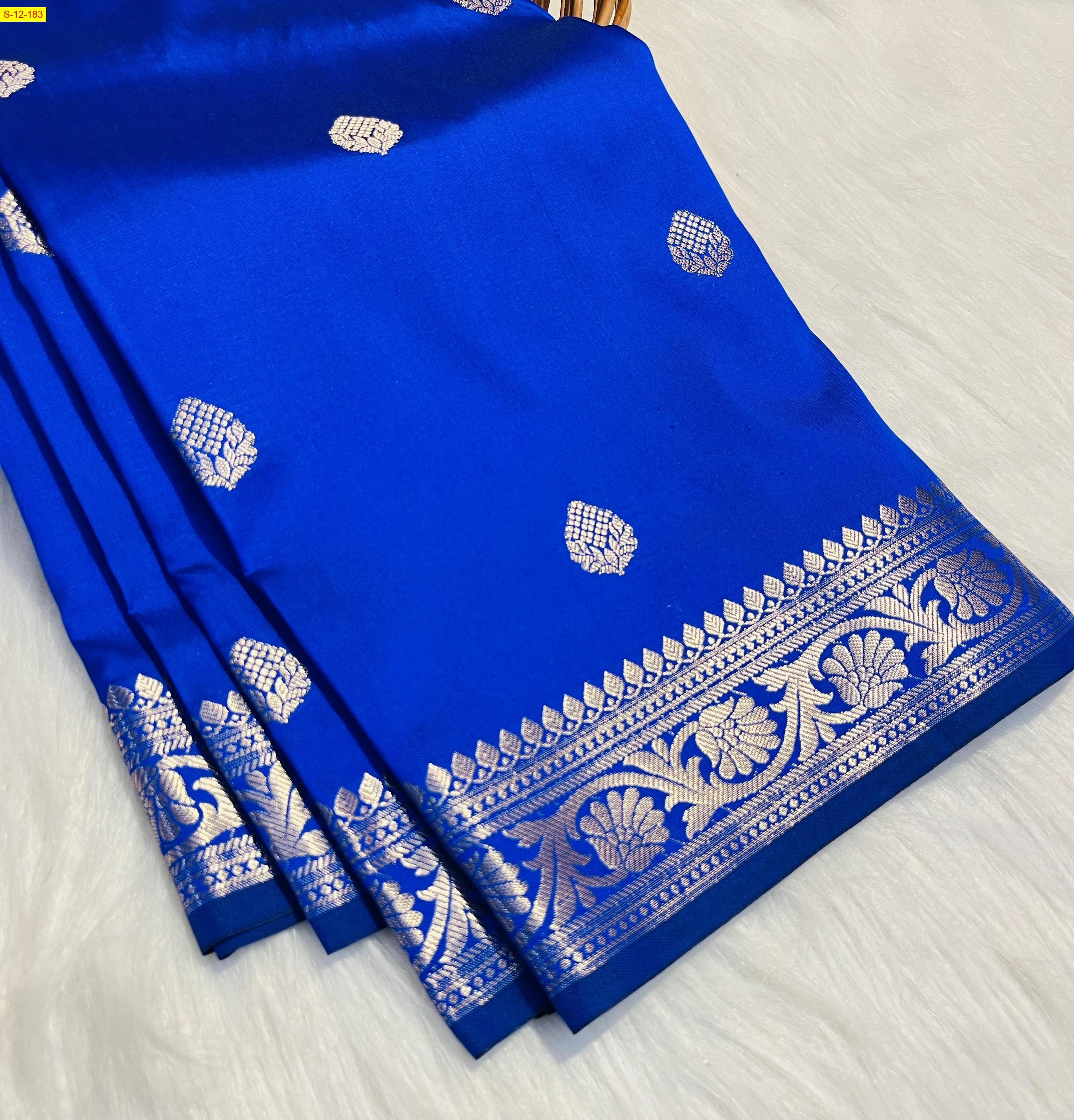 Blue Banarasi semi katan soft silk sarees