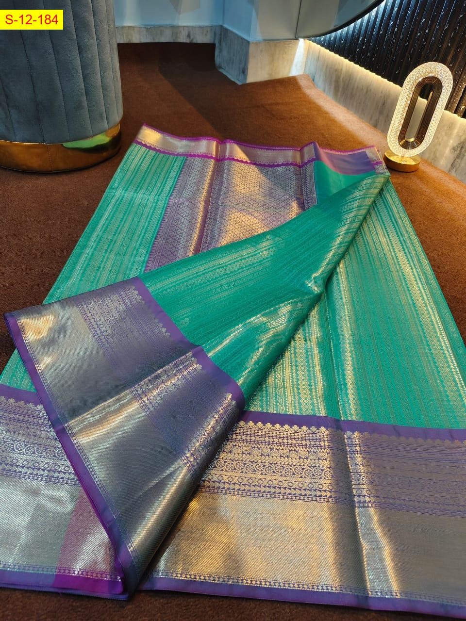 Rama Green Banarasi tissue soft silk sarees