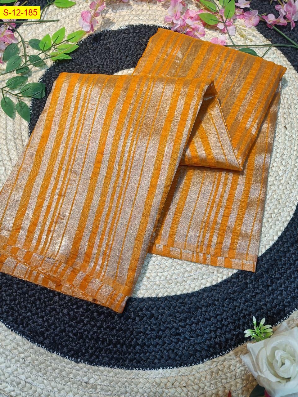 Orange Celebrity inspired Banarasi daibal tissue sarees 
