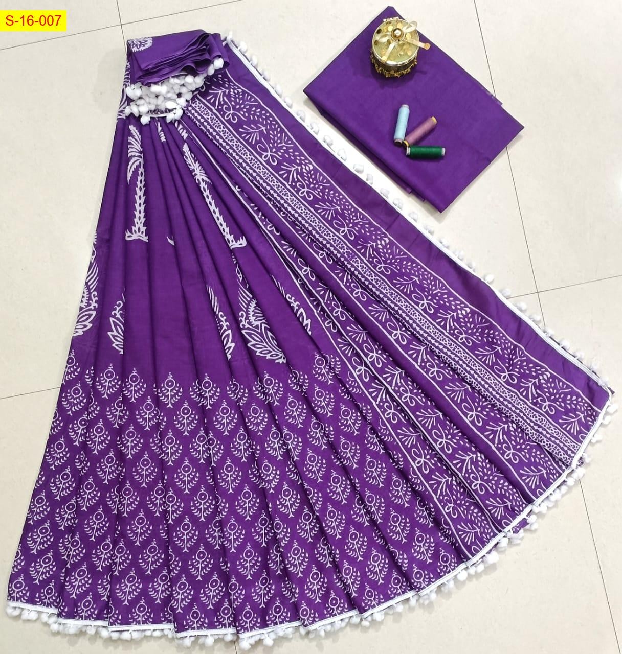 Violet Mulmul Cotton printed saree