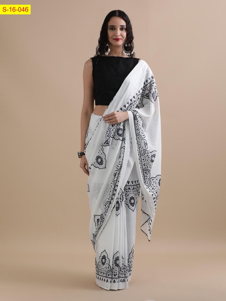 White Mulmul cotton handblock printed sarees