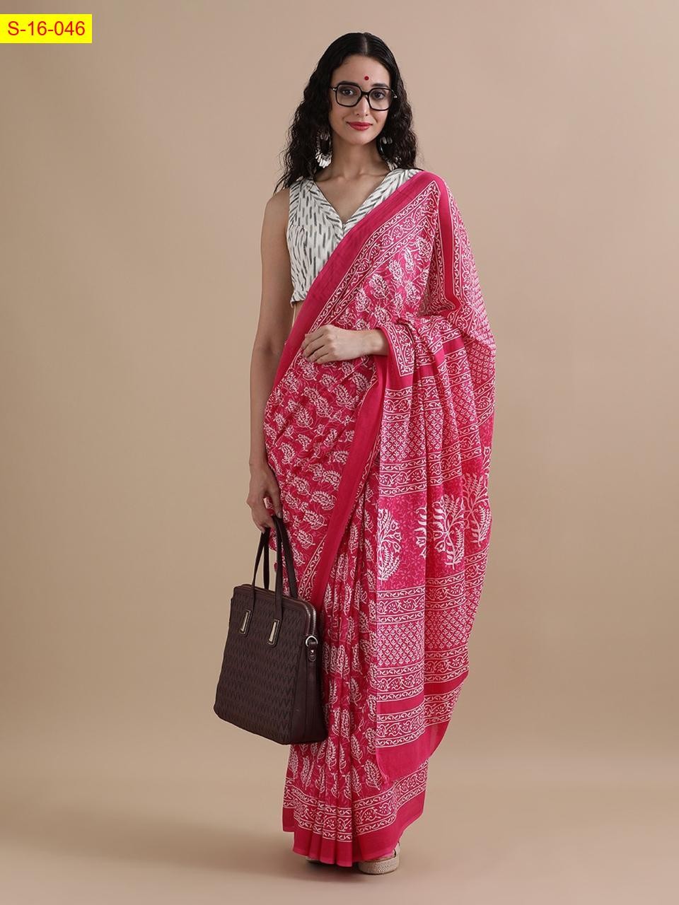 Pink Mulmul cotton handblock printed sarees