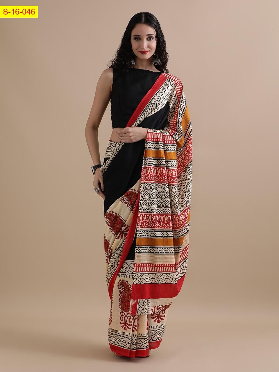 Black Mulmul cotton handblock printed sarees