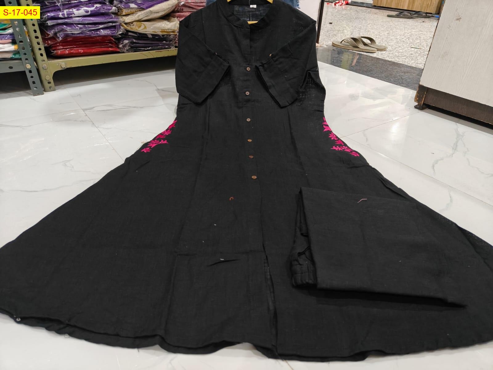 Black Cotton slub embroidery coord set