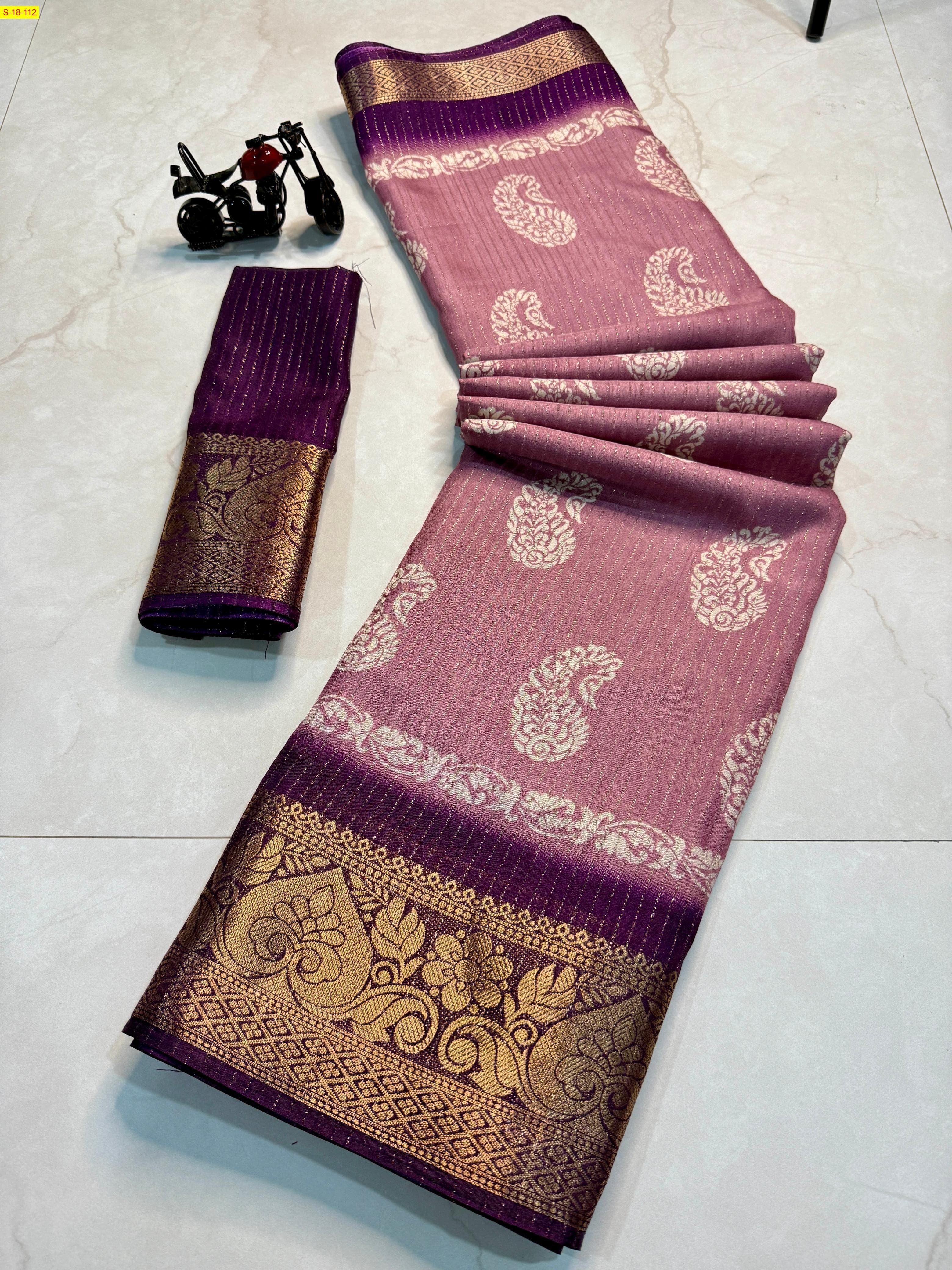 Pink Rekko silk indigo printed sarees