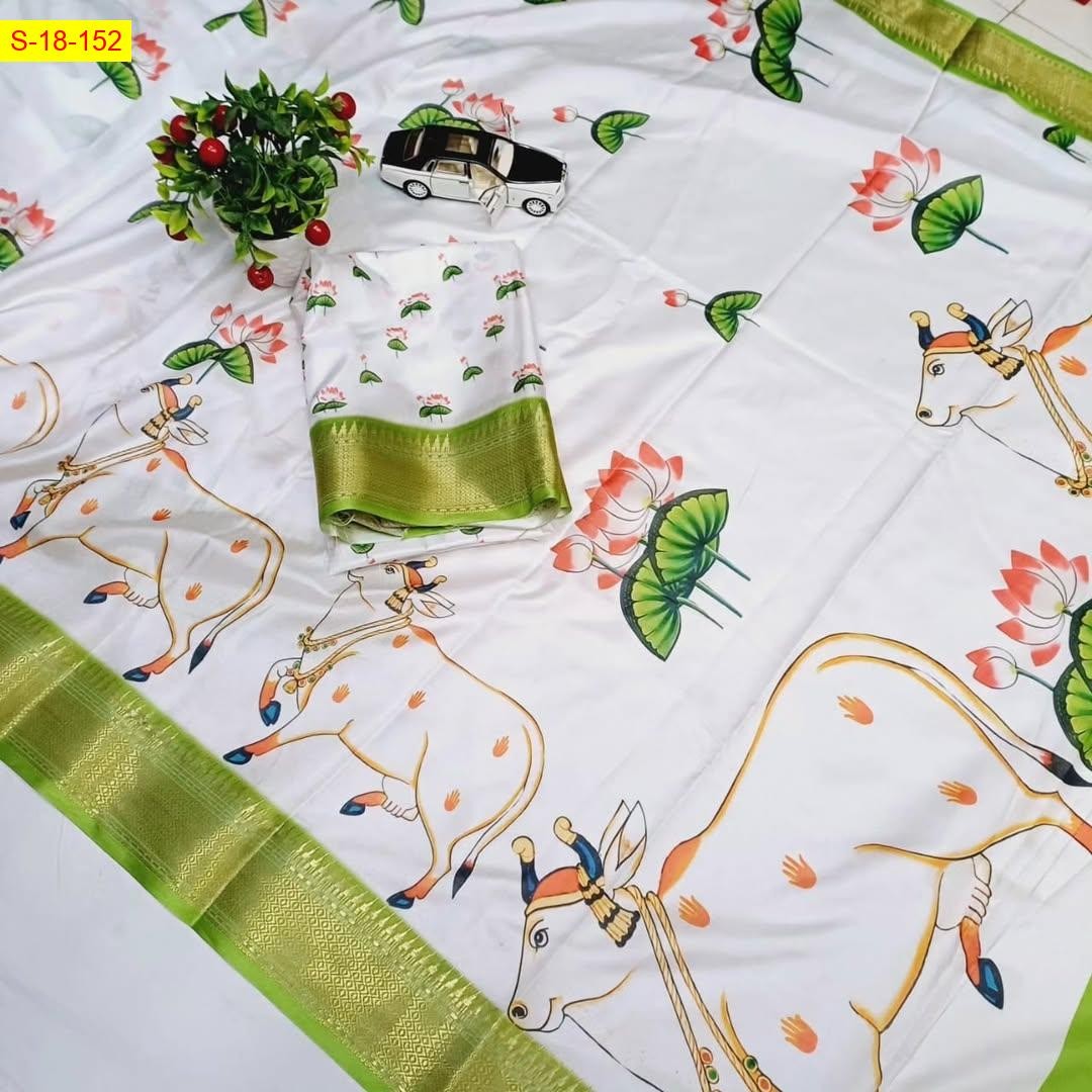White Dola digital printed sarees