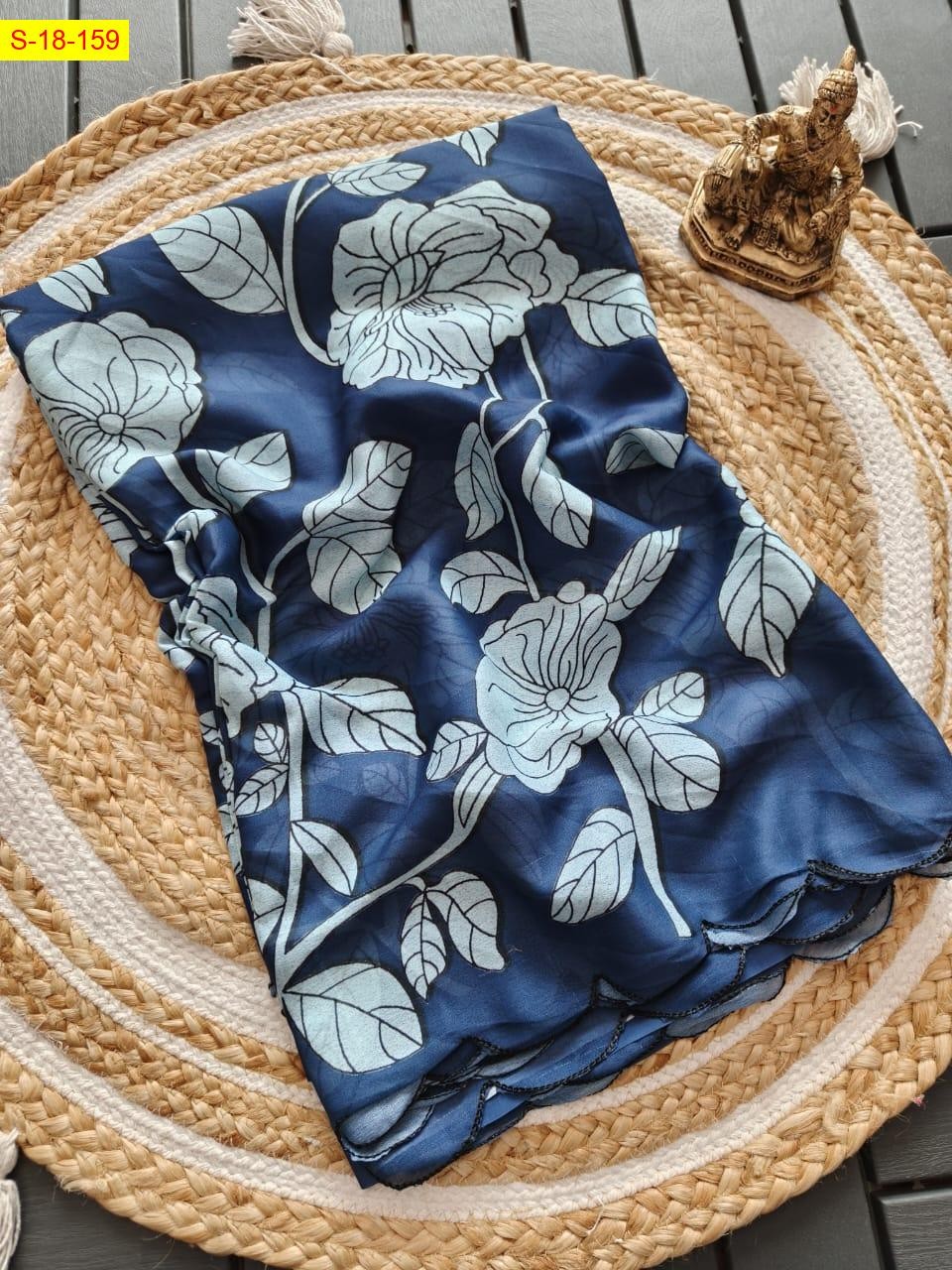 Blue Georgette marshmallow leaf printed sarees