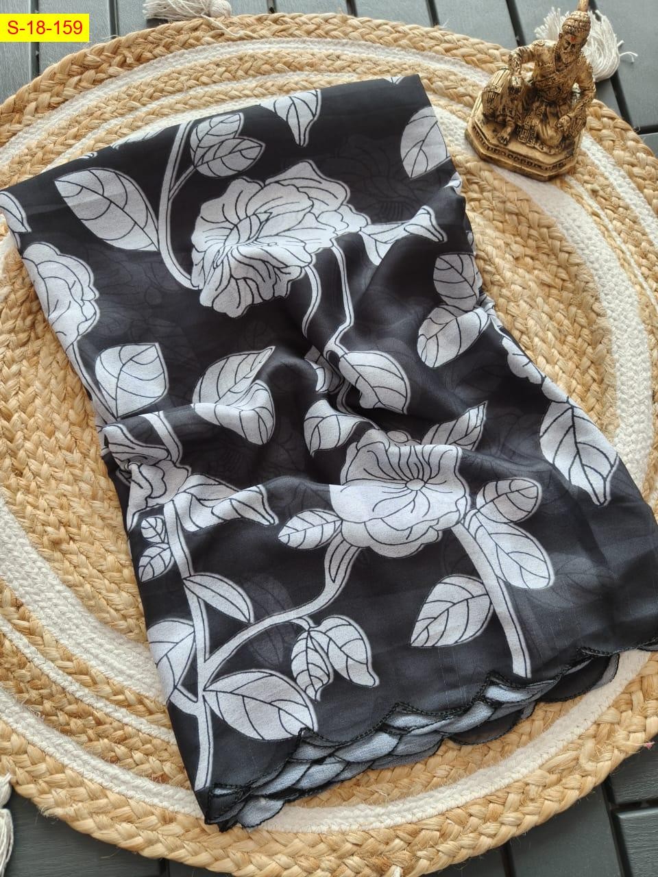 Black Georgette marshmallow leaf printed sarees