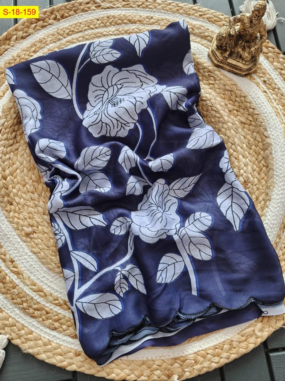 Navy Georgette marshmallow leaf printed sarees