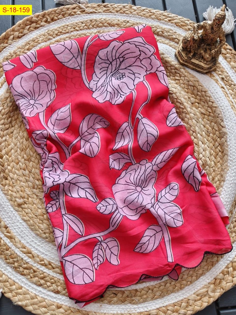 Peach Georgette marshmallow leaf printed sarees
