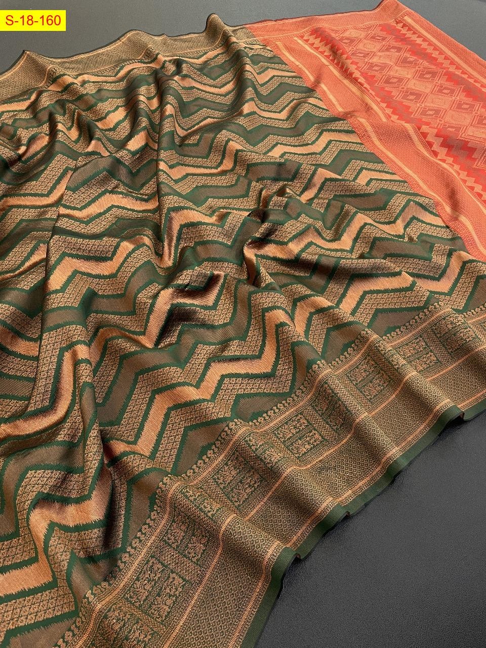 Orange Lichi silk sarees 