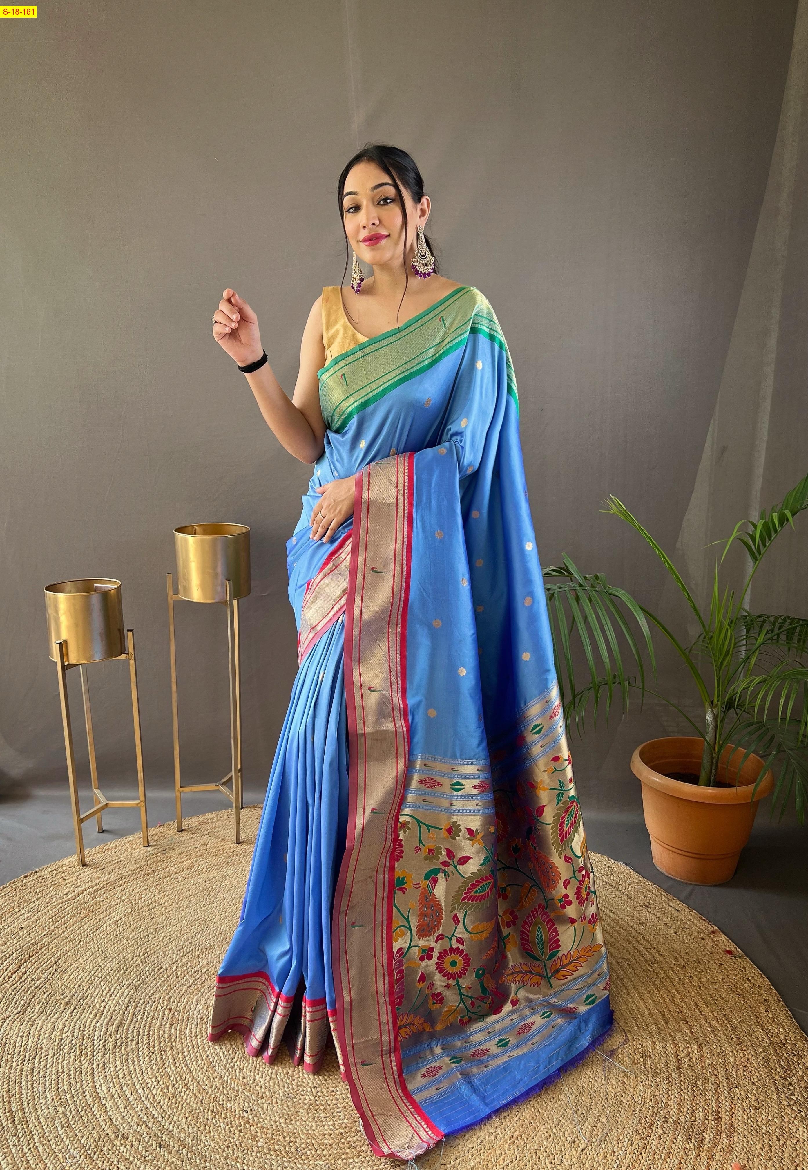 Sky blue Paithani Silk sarees