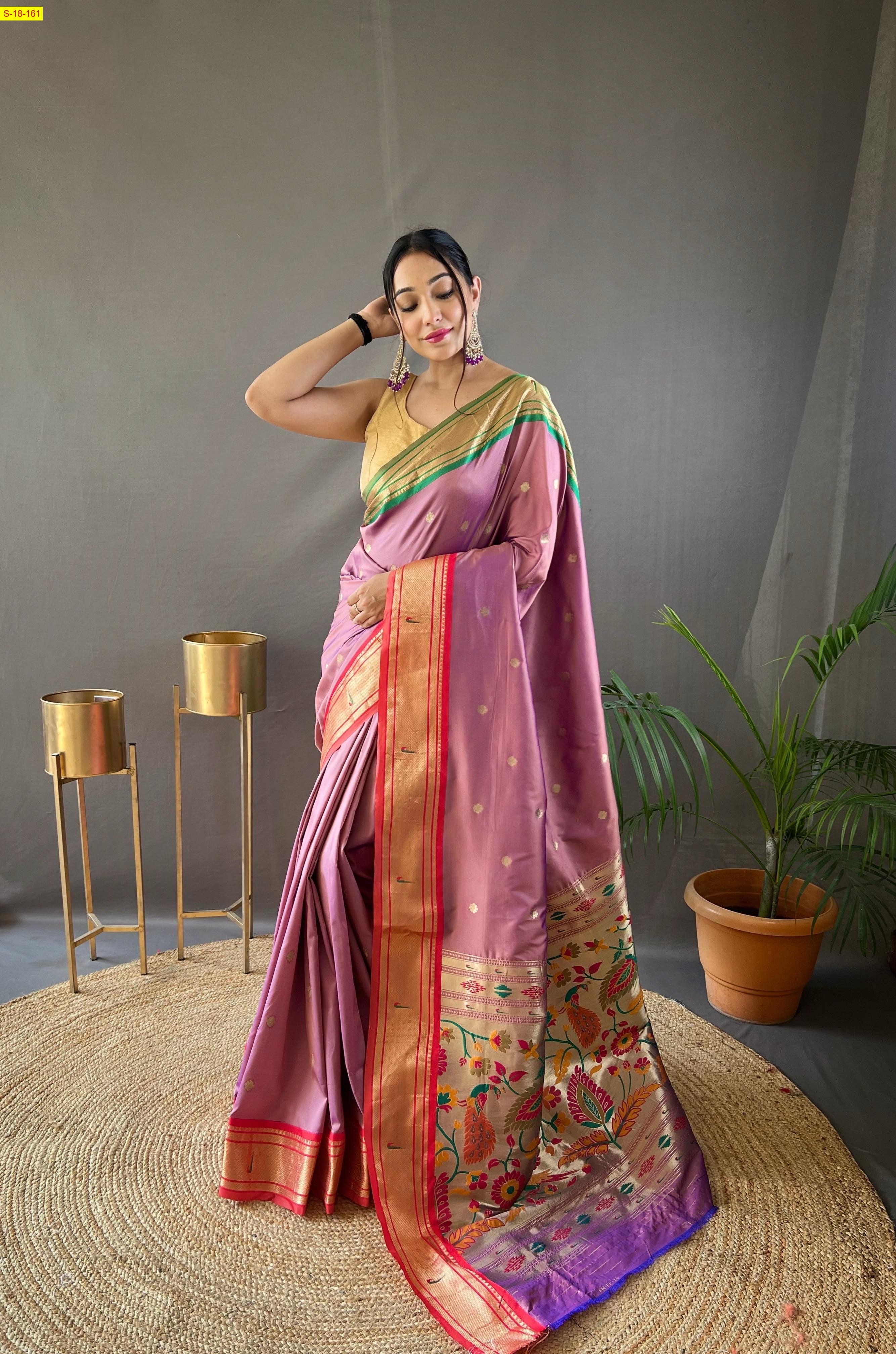 Light Pink Paithani Silk sarees