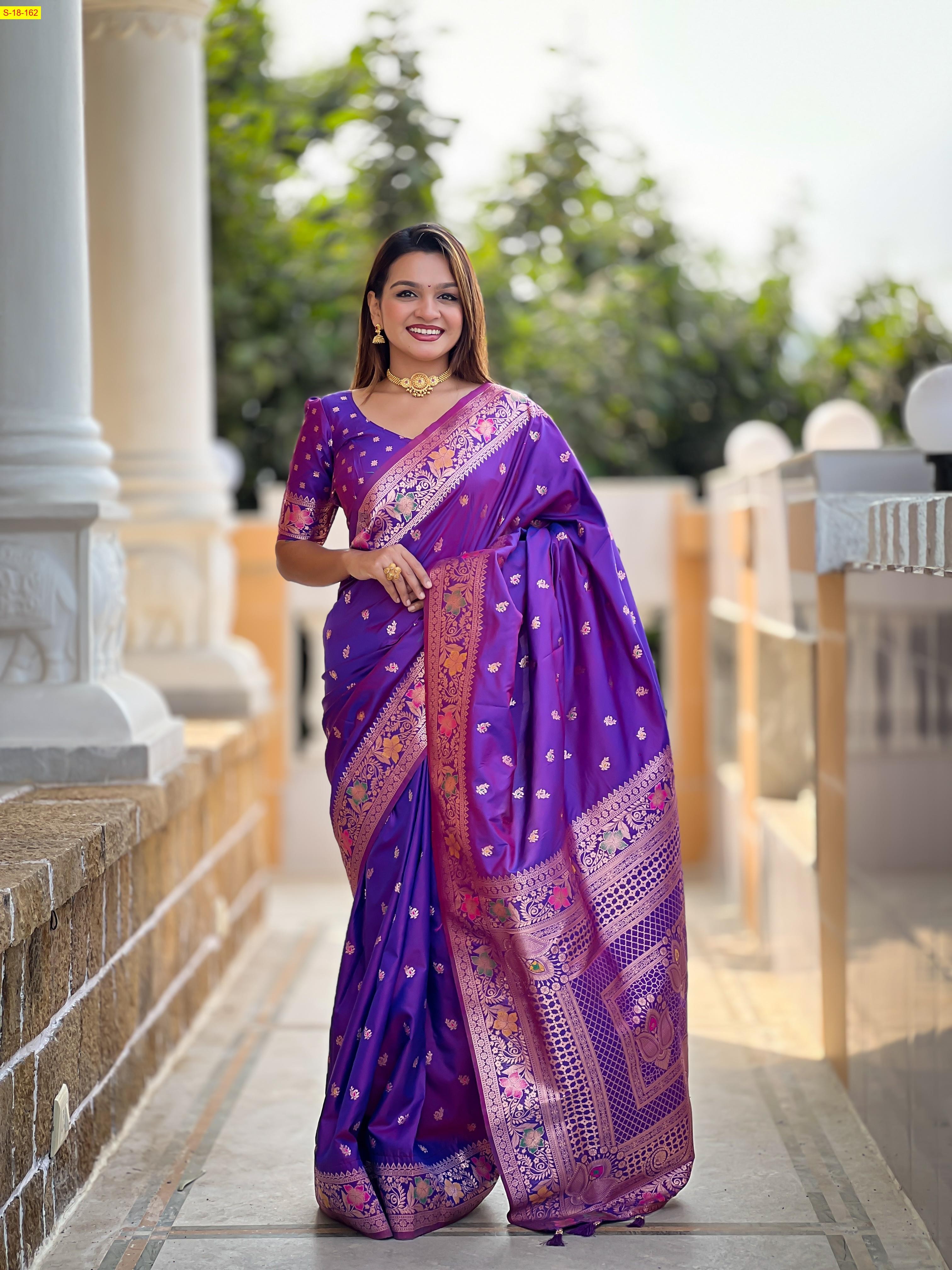 Violet Banarasi fancy silk sarees