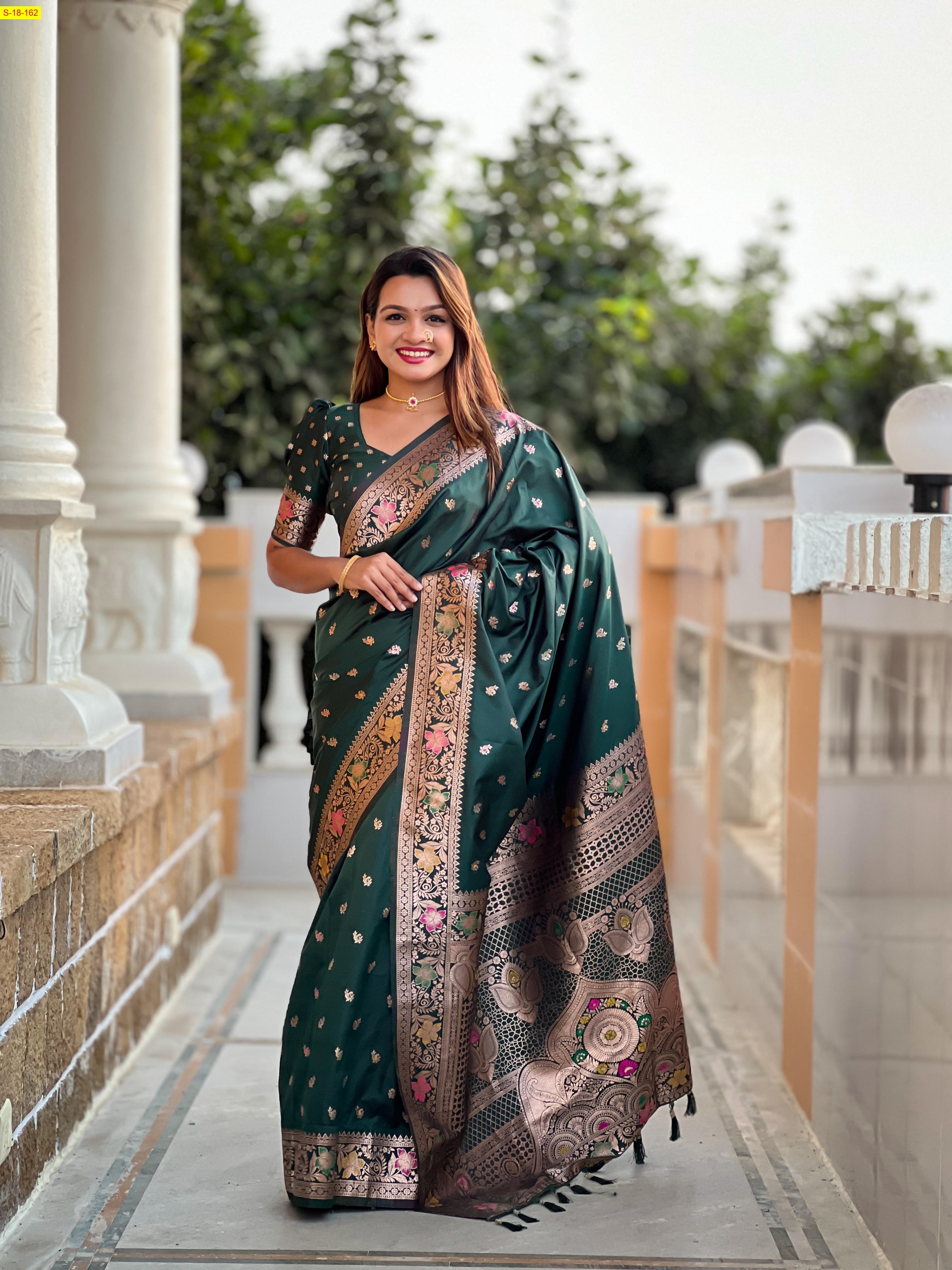 Green Banarasi fancy silk sarees