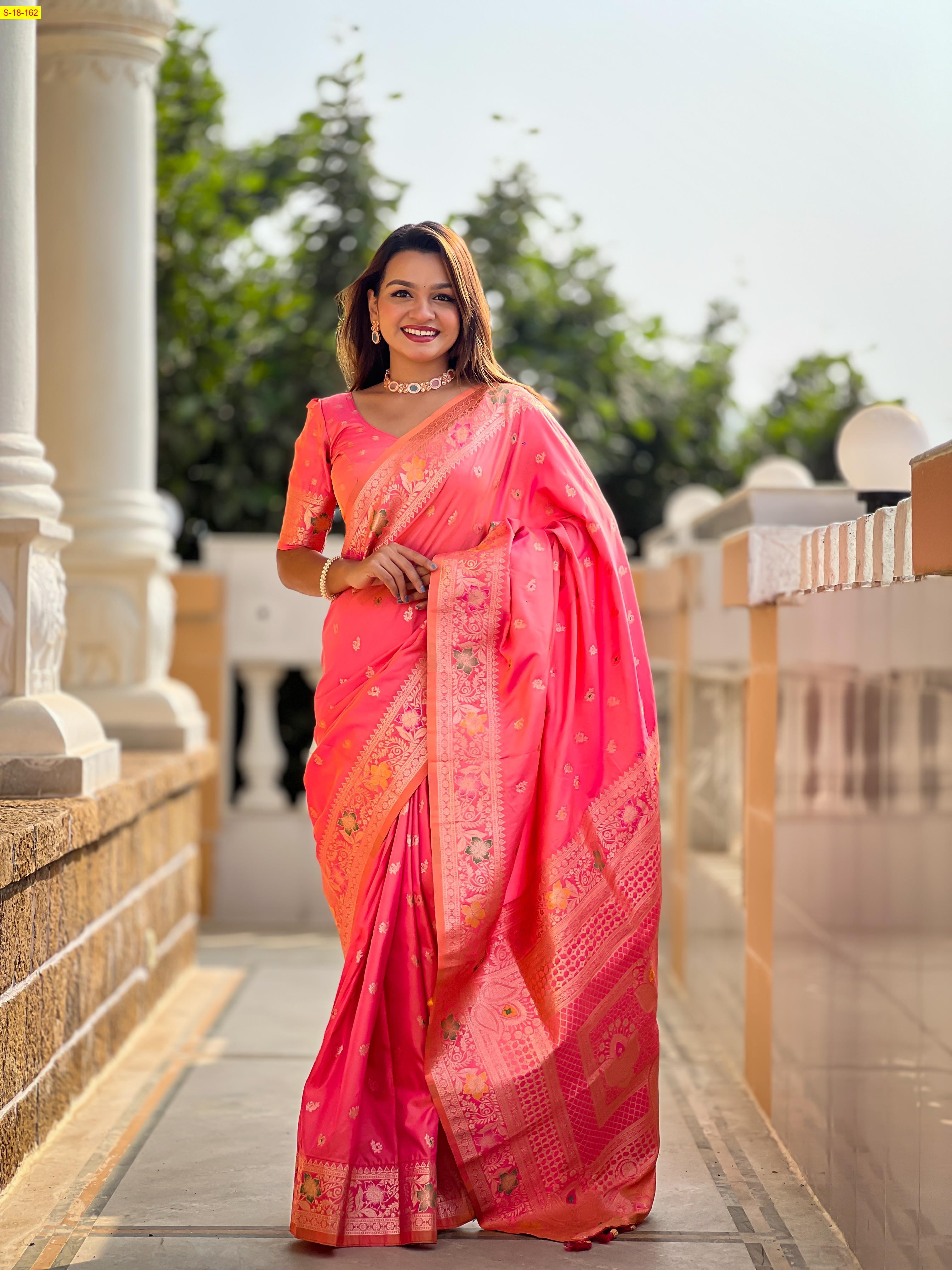Orange Banarasi fancy silk sarees