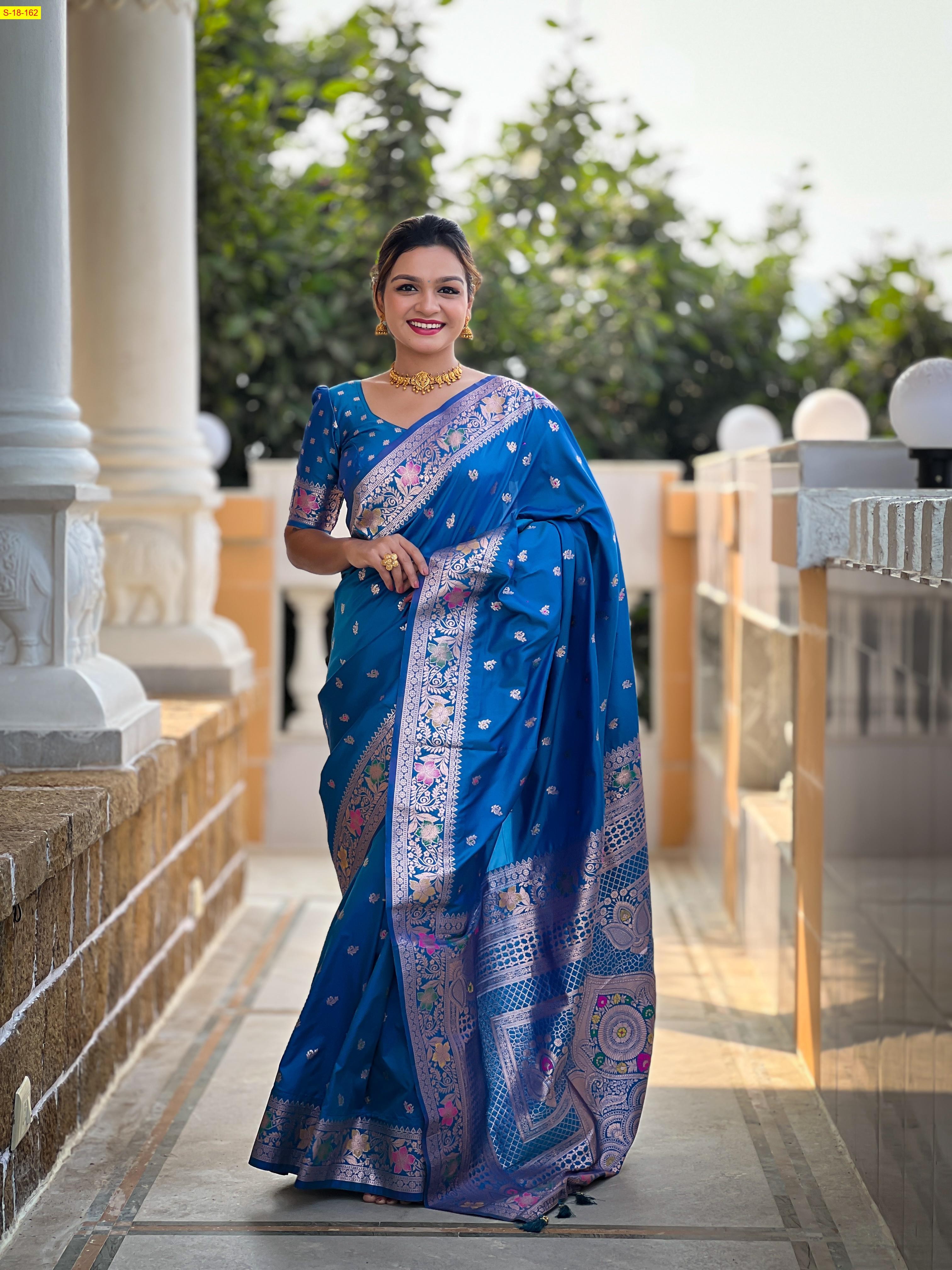 Peacock Blue Banarasi fancy silk sarees