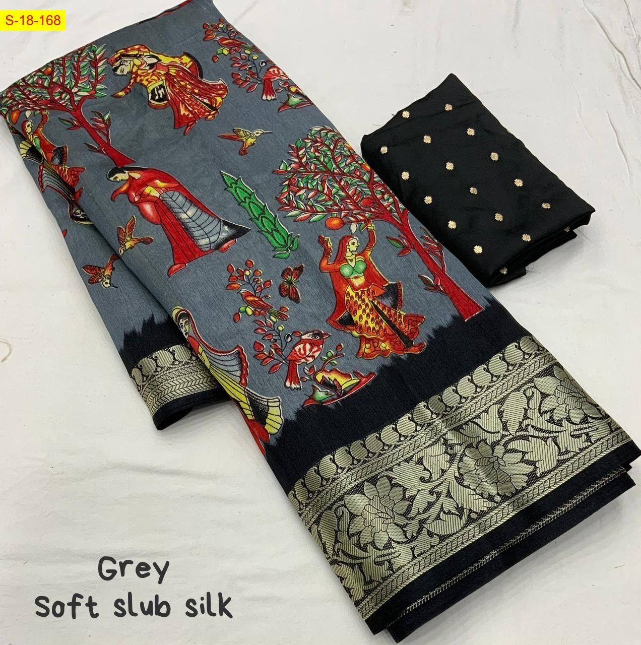 Grey Soft Slub Silk Saree