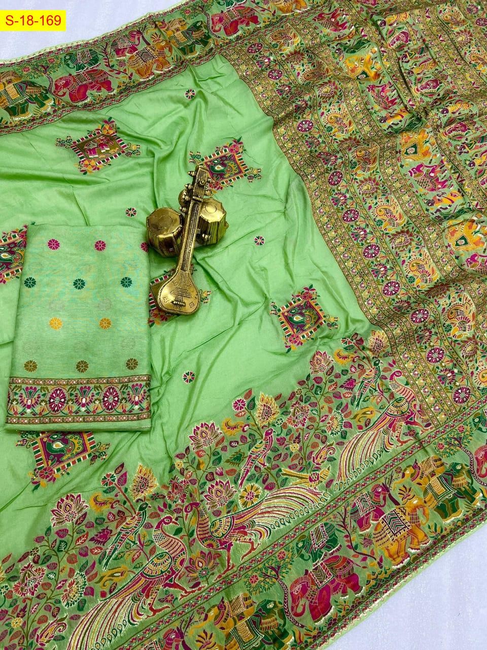 Green Pashmina Soft Dola Viscose Silk saree