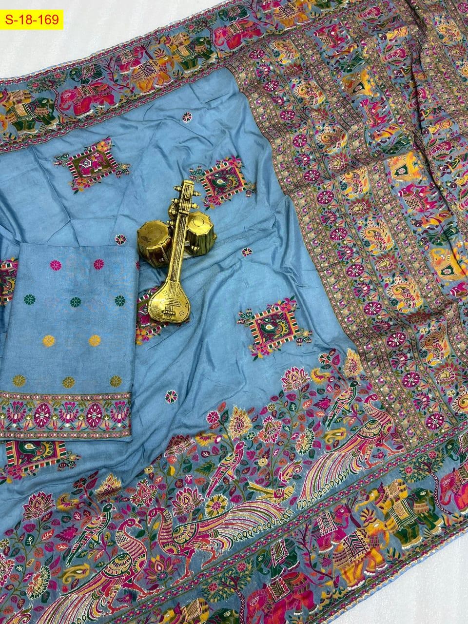 Sky Blue Pashmina Soft Dola Viscose Silk saree