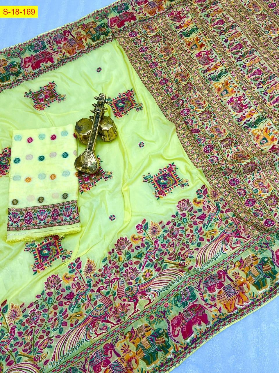 Light Green Pashmina Soft Dola Viscose Silk saree