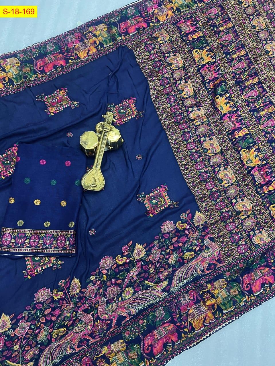 Navy Blue Pashmina Soft Dola Viscose Silk saree