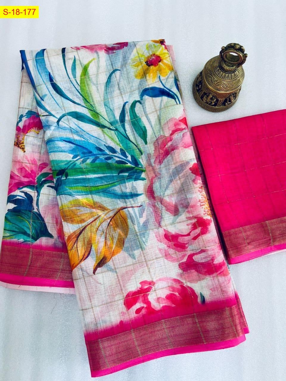 Pink Linen cotton digital printed sarees