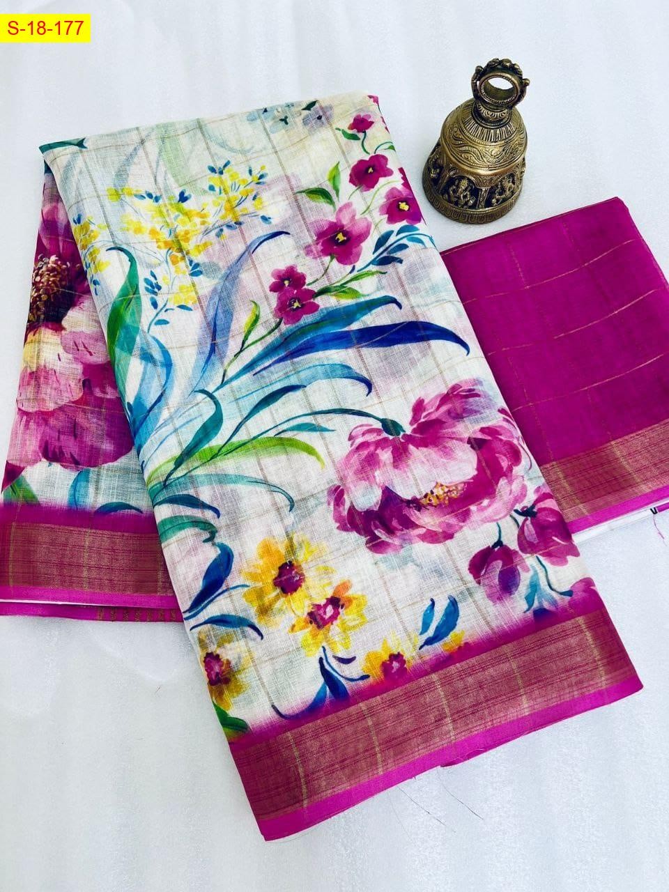 Pink Linen cotton digital printed sarees