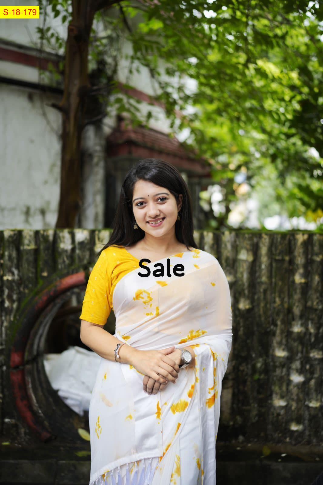 White With Yellow Georgette saree with satin pattu border