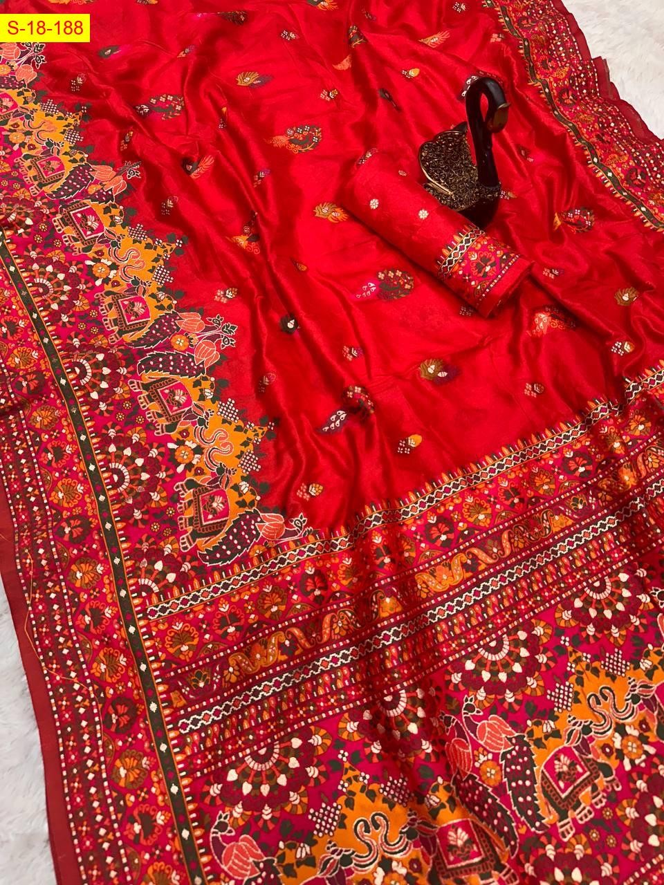 Red Rajwadi pashmini silk sarees