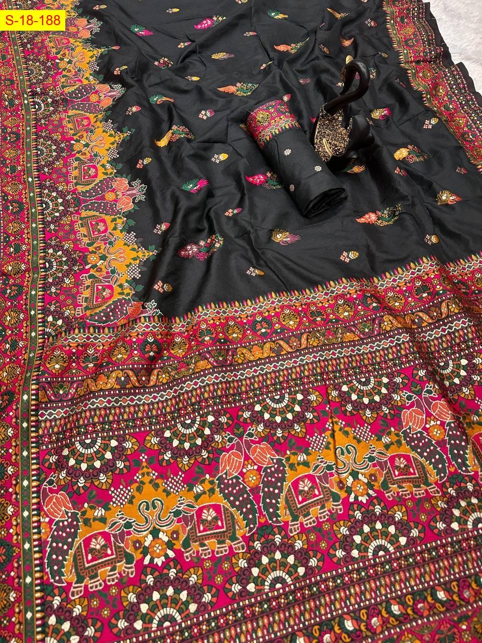 Black Rajwadi pashmini silk sarees