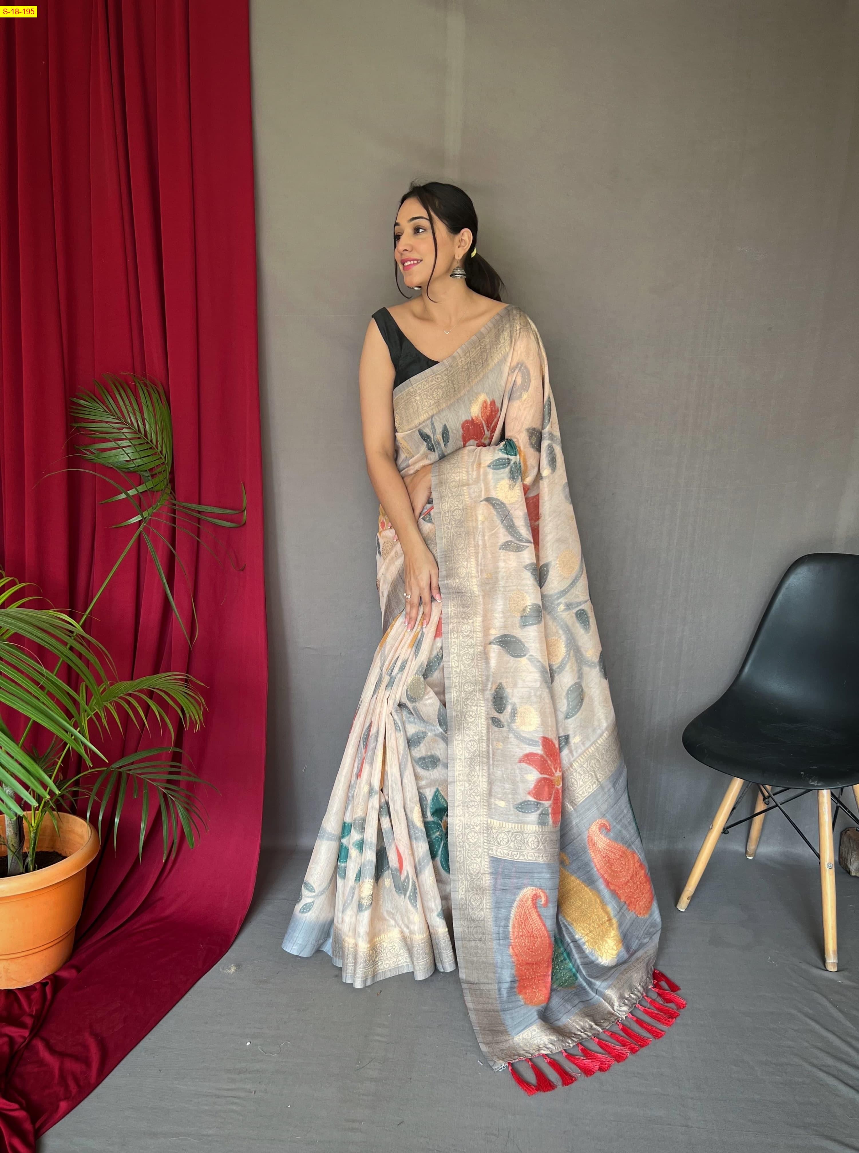 Gray Chanderi fancy silk sarees