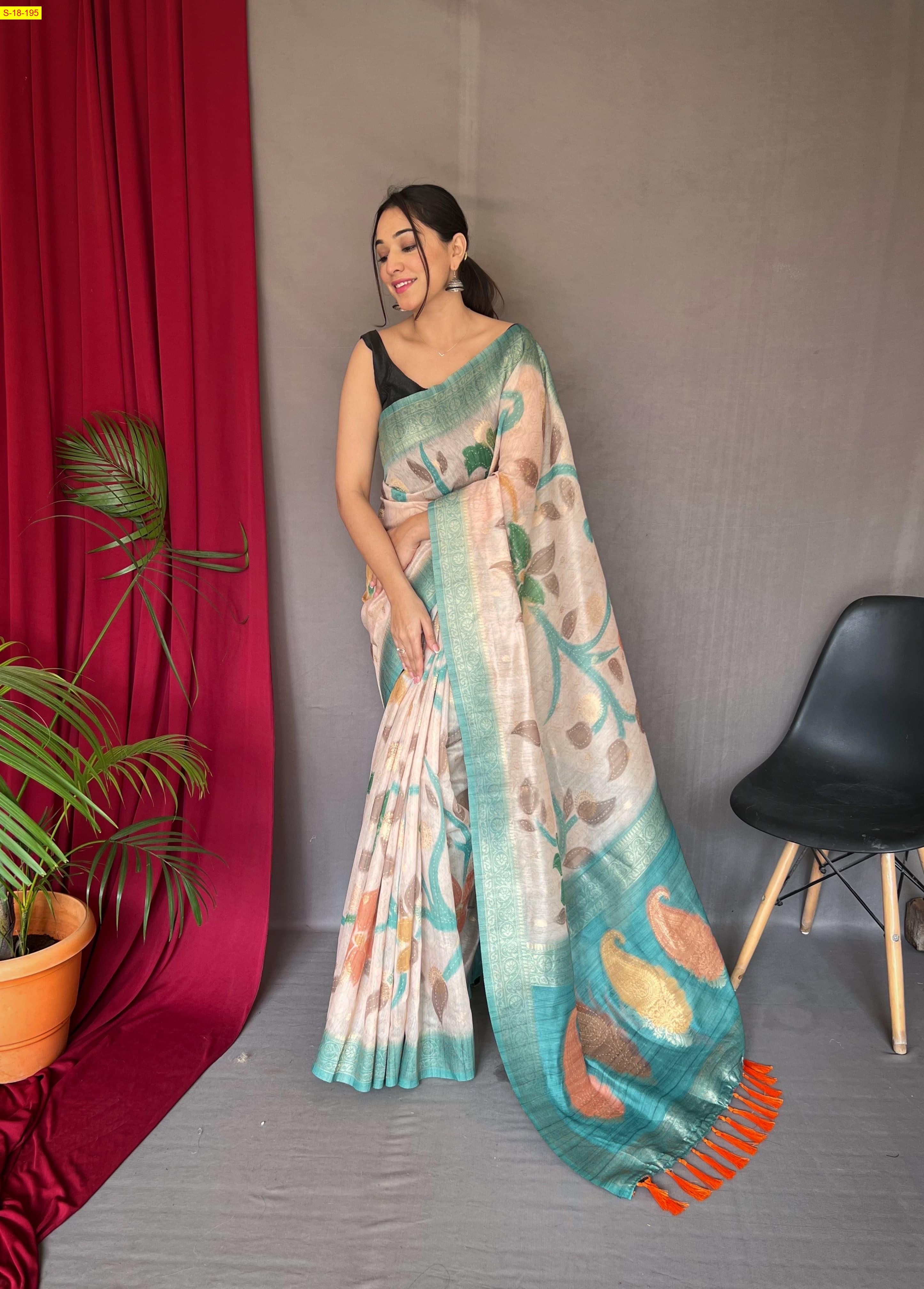Rama Green Chanderi fancy silk sarees