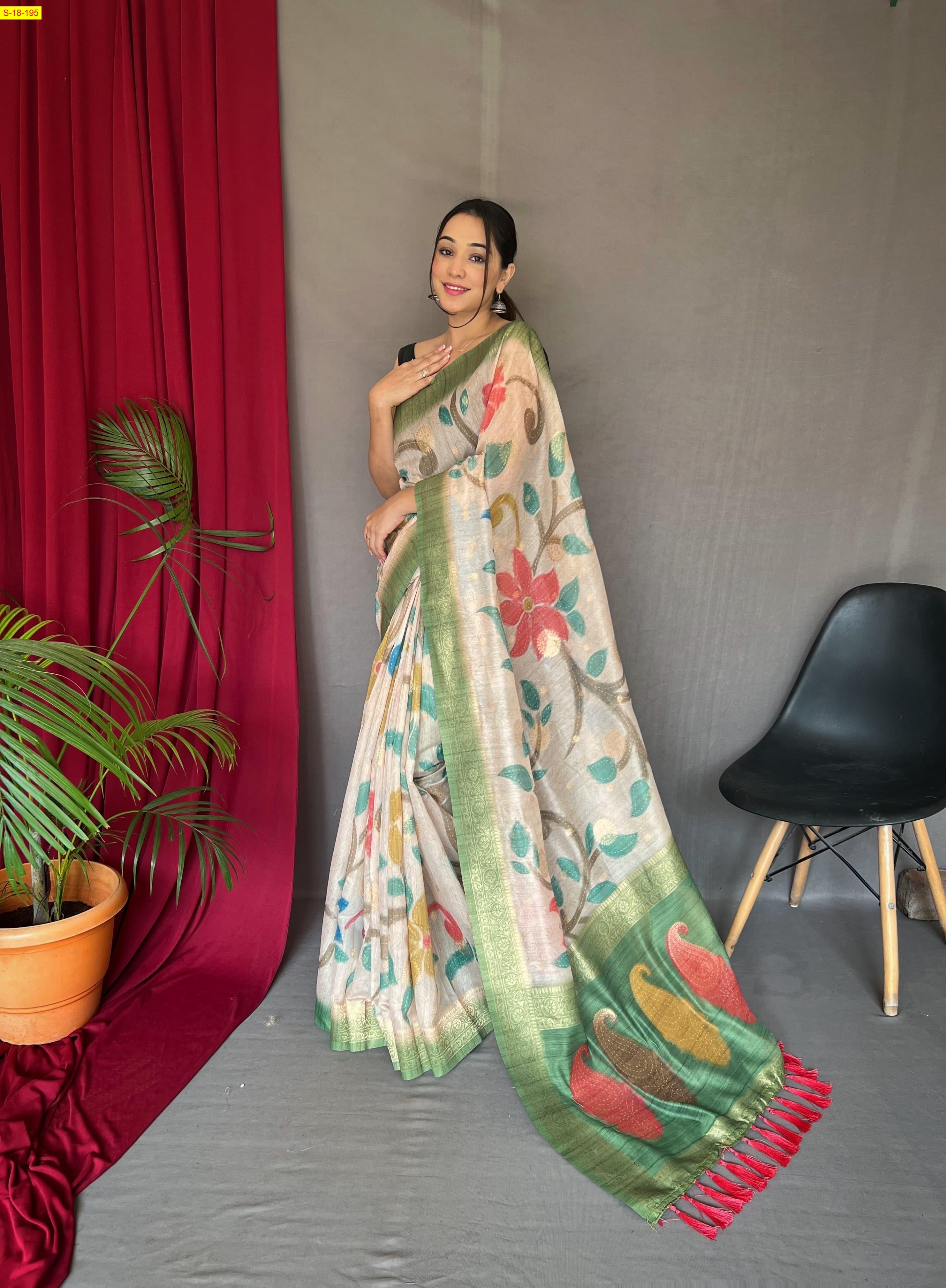 Green Chanderi fancy silk sarees
