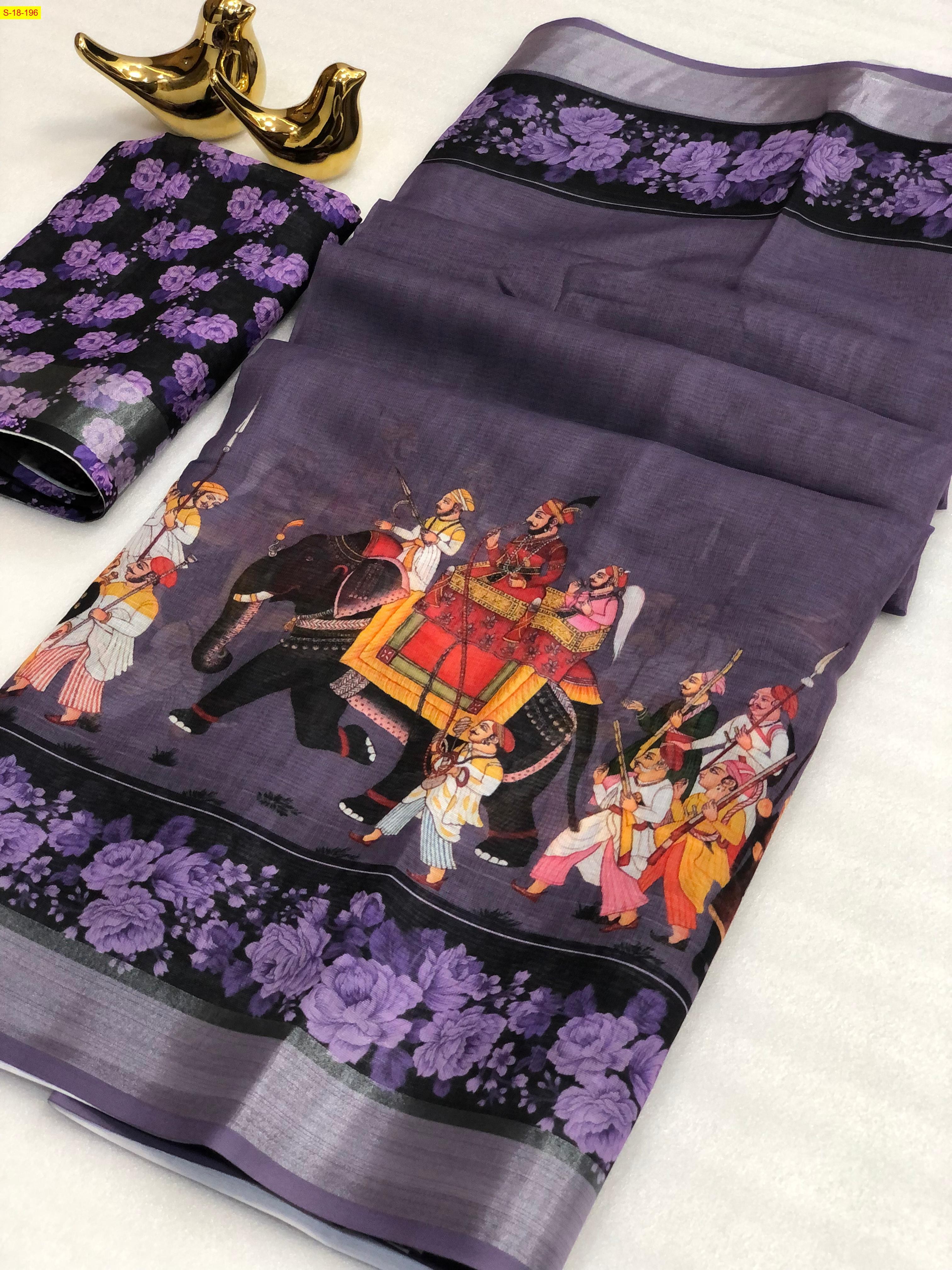 Lavender Fancy linen cotton sarees
