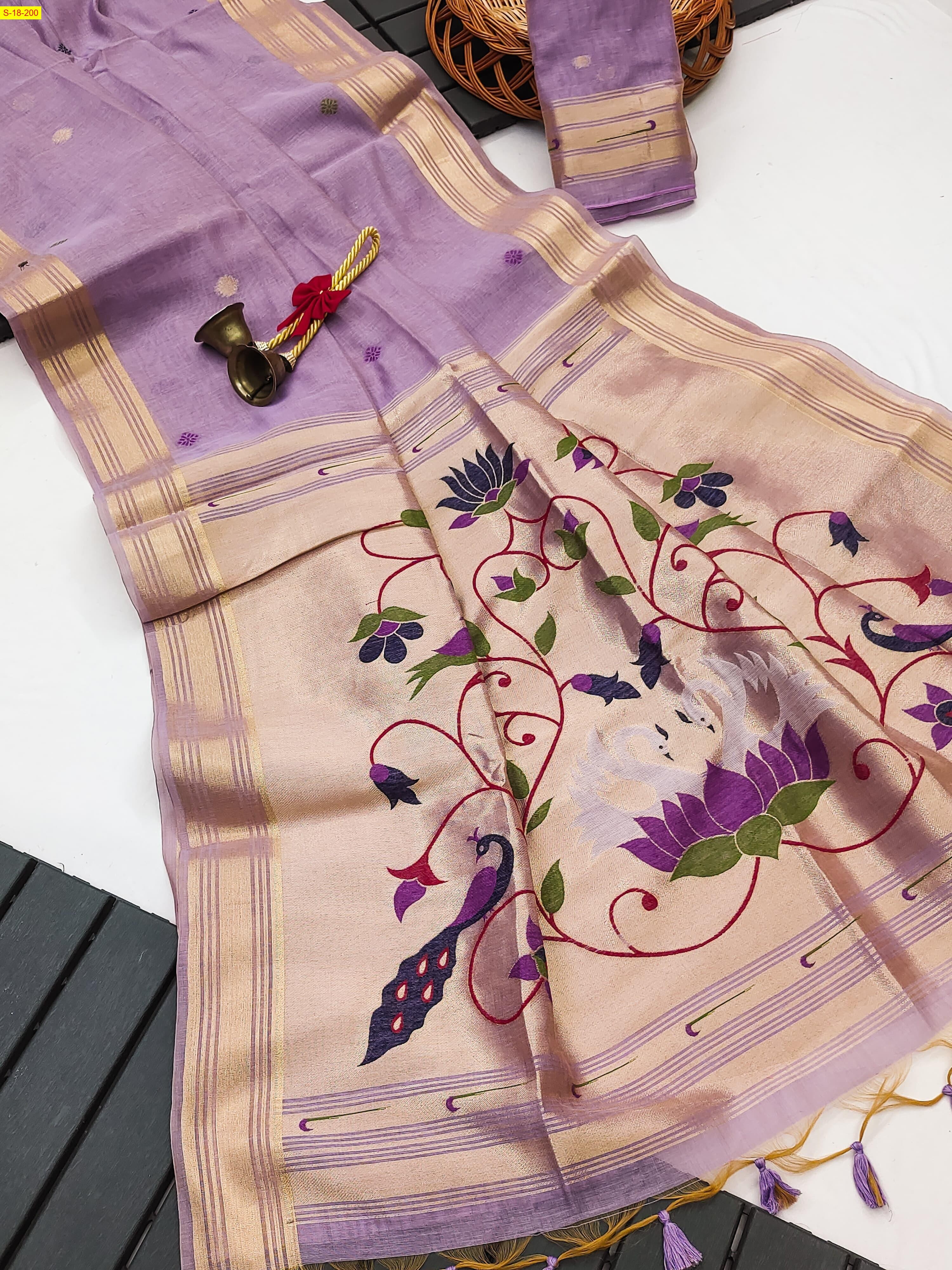Purple Soft muga cotton paithani saree 