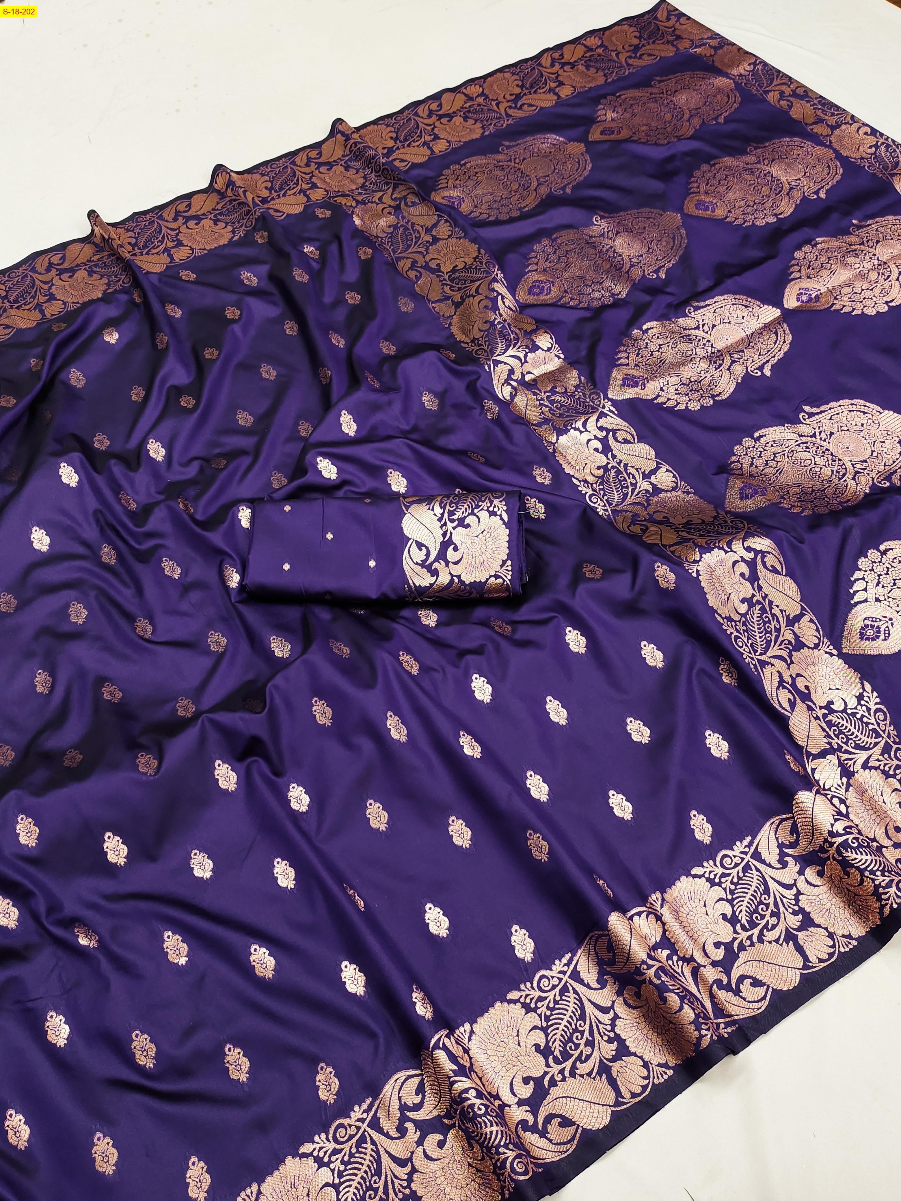Violet Banarasi soft silk sarees