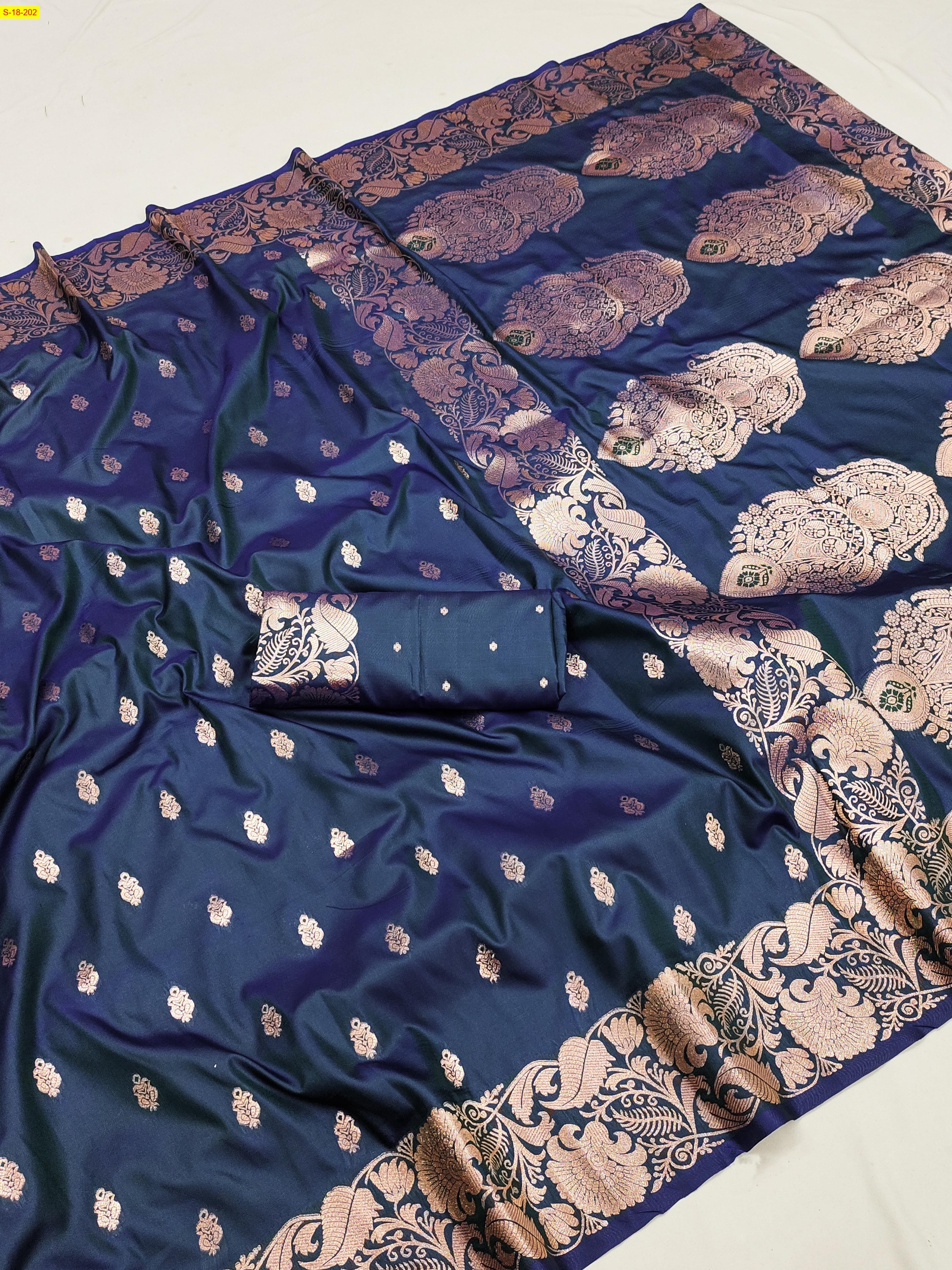 Navy Banarasi soft silk sarees