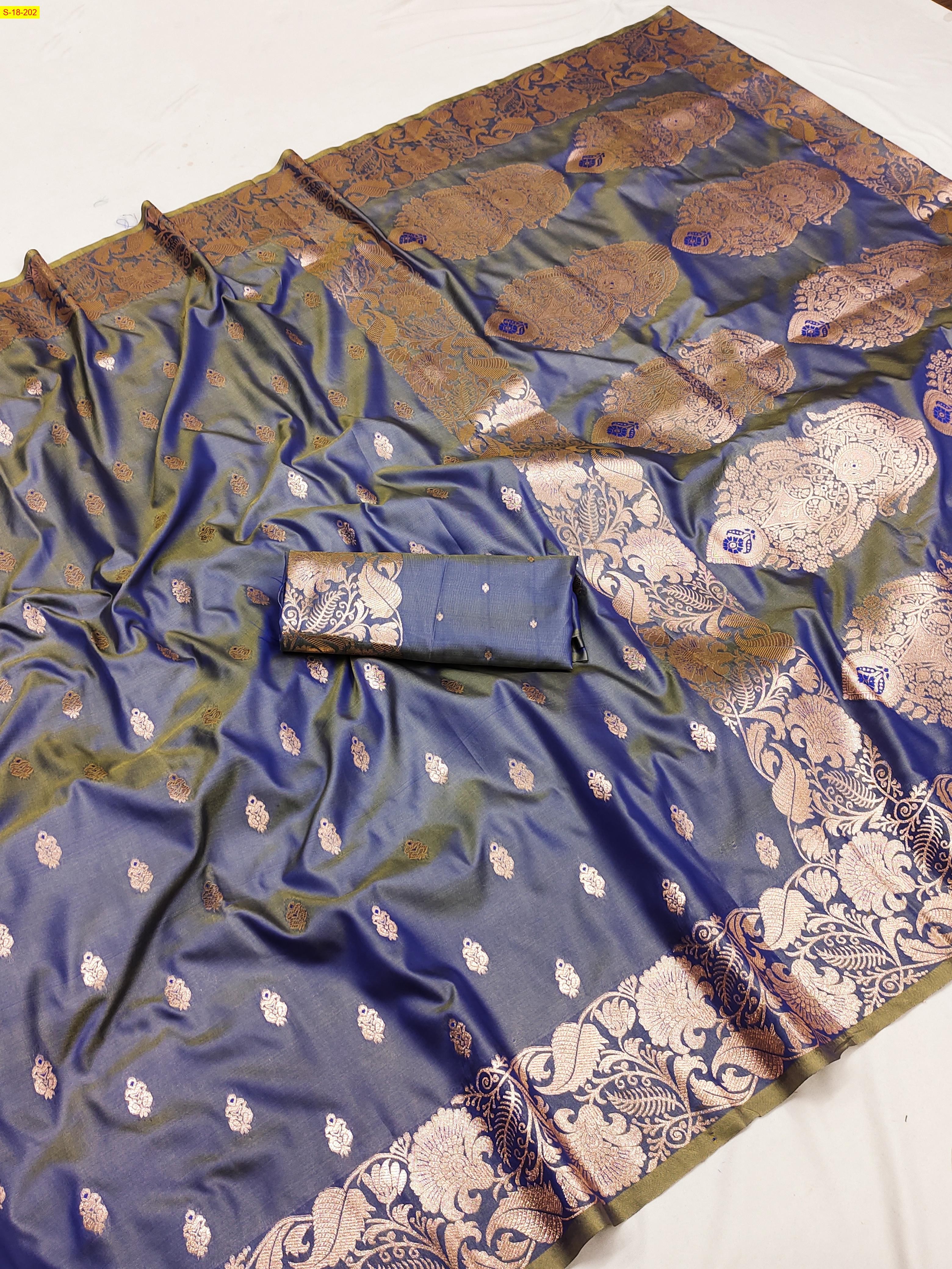 Gray Banarasi soft silk sarees