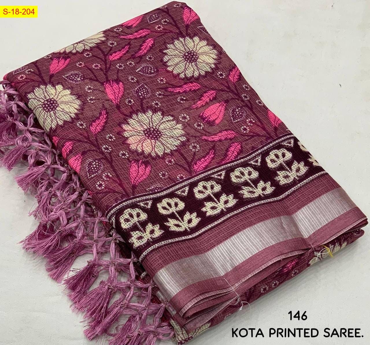 Pink Kota doria ajrakh printed sarees 