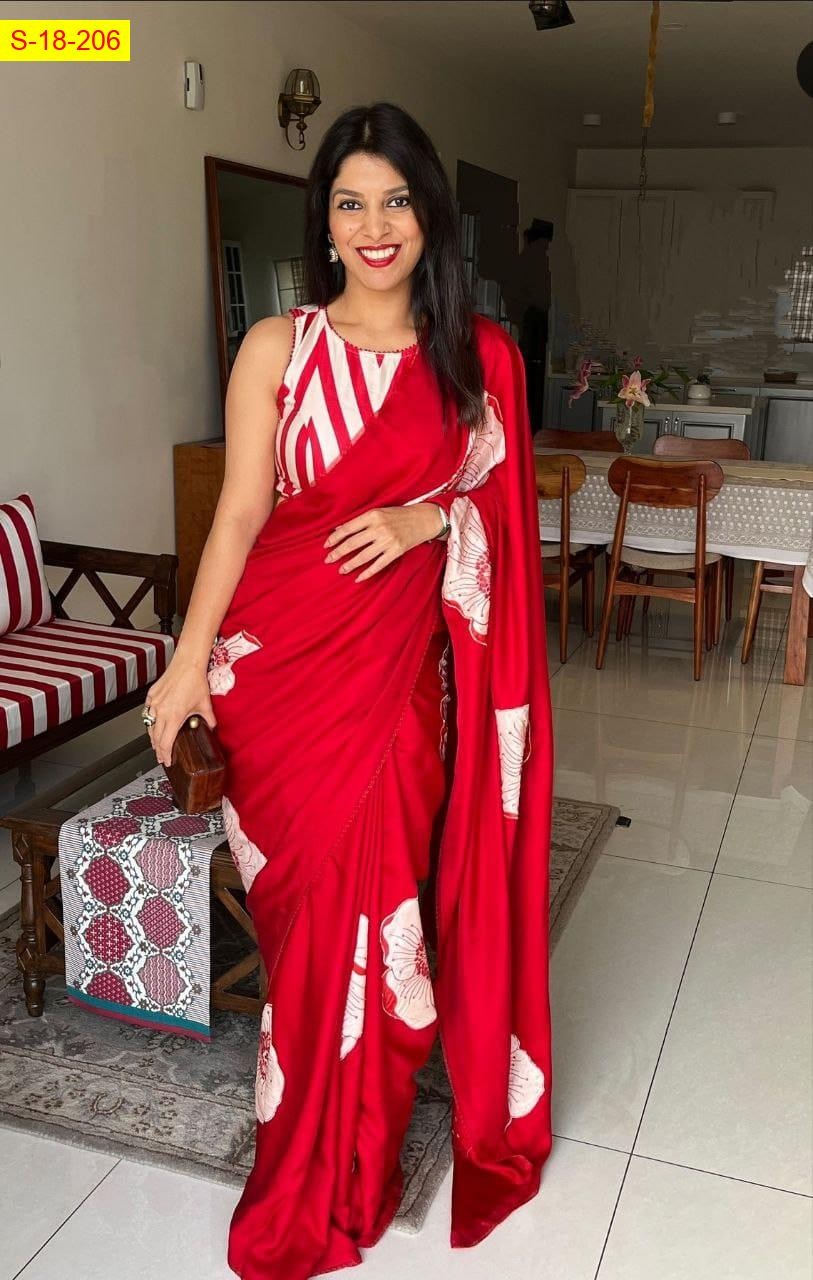 Red Japan satin silk sarees