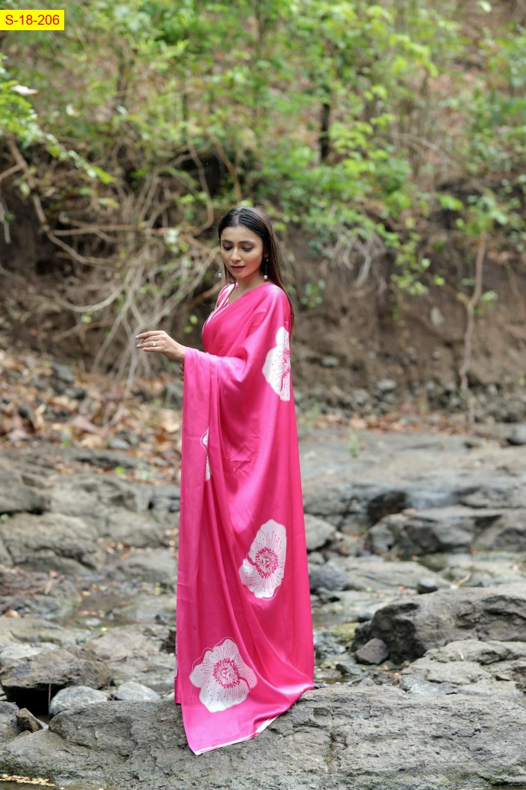 Pink Japan satin silk sarees