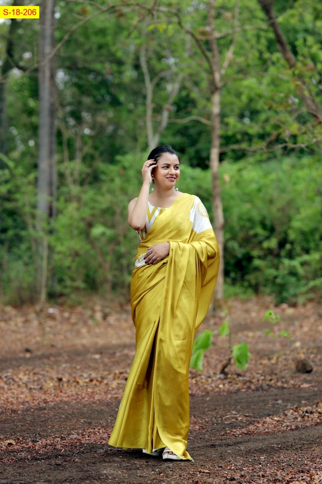 Yellow Japan satin silk sarees
