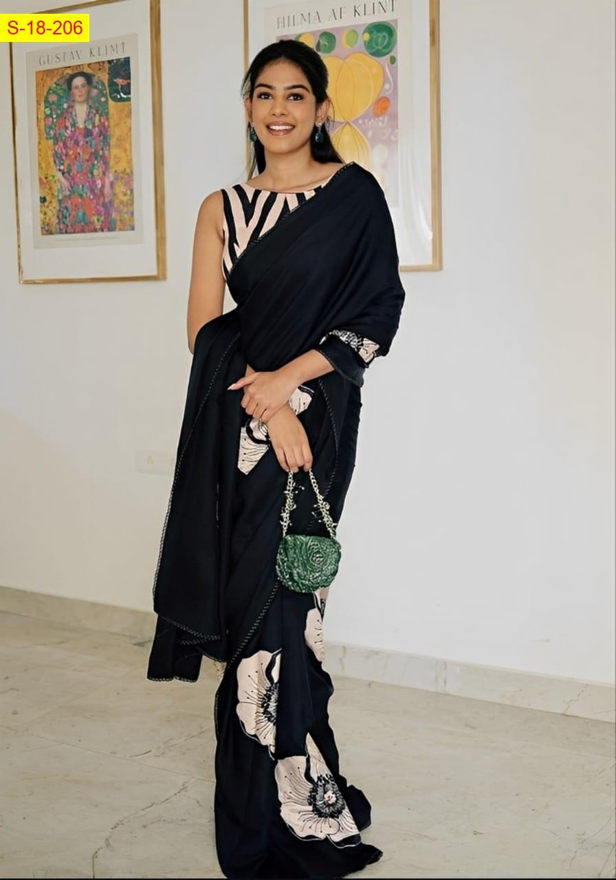 Black Japan satin silk sarees
