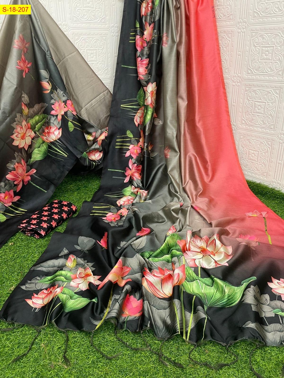Peach Fancy silk lotus printed sarees